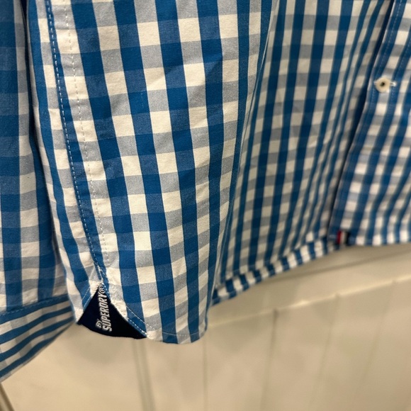 Superdry London Button Down Blue and White Gingham Men's Shirt XL - Picture 2 of 7